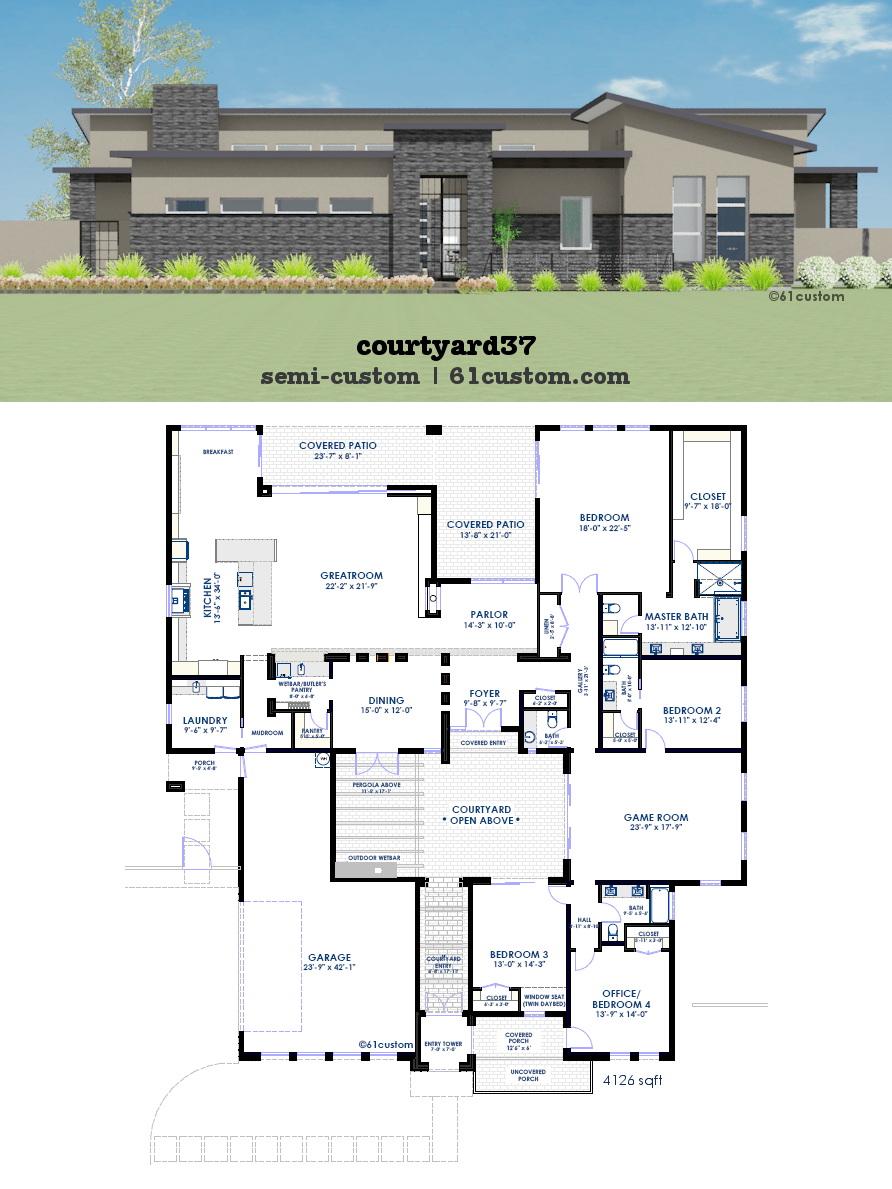 Modern Courtyard House Plan | 61custom | Contemporary & Modern House Plans