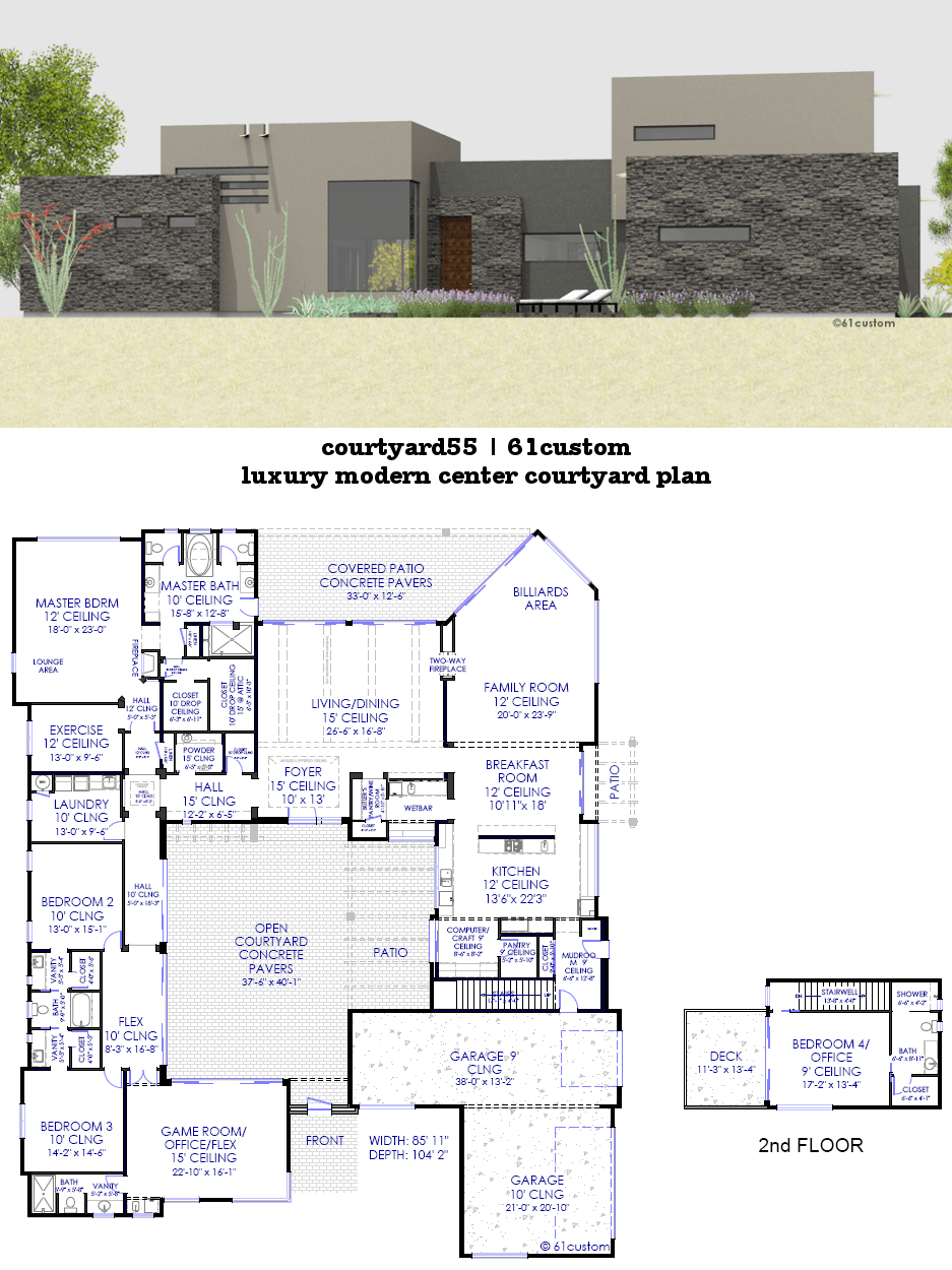 Courtyard House Plans | 61custom | Contemporary &amp; Modern ...