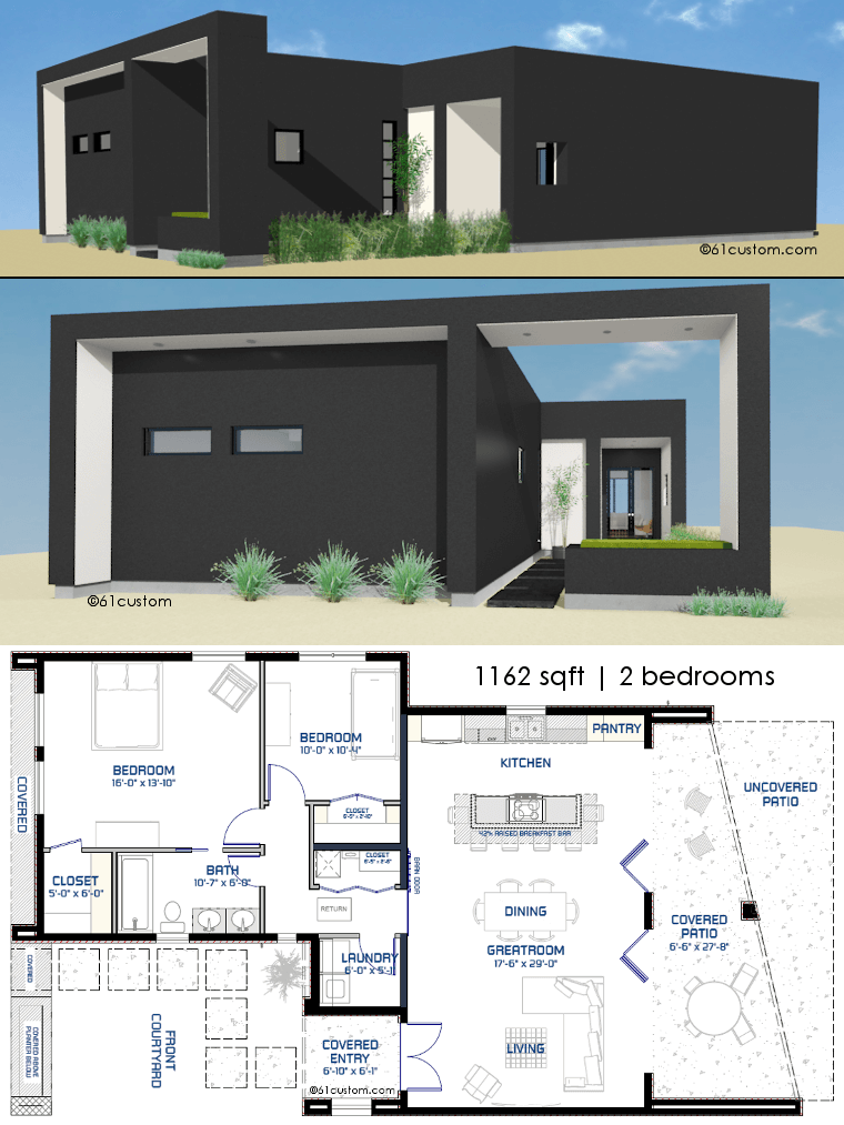 small front courtyard house plan | 61custom | modern house plans