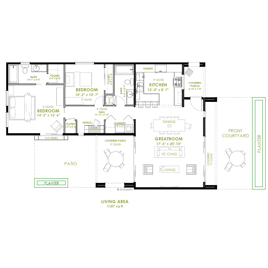 Modern 2 Bedroom House Plan | 61custom | Contemporary & Modern House Plans