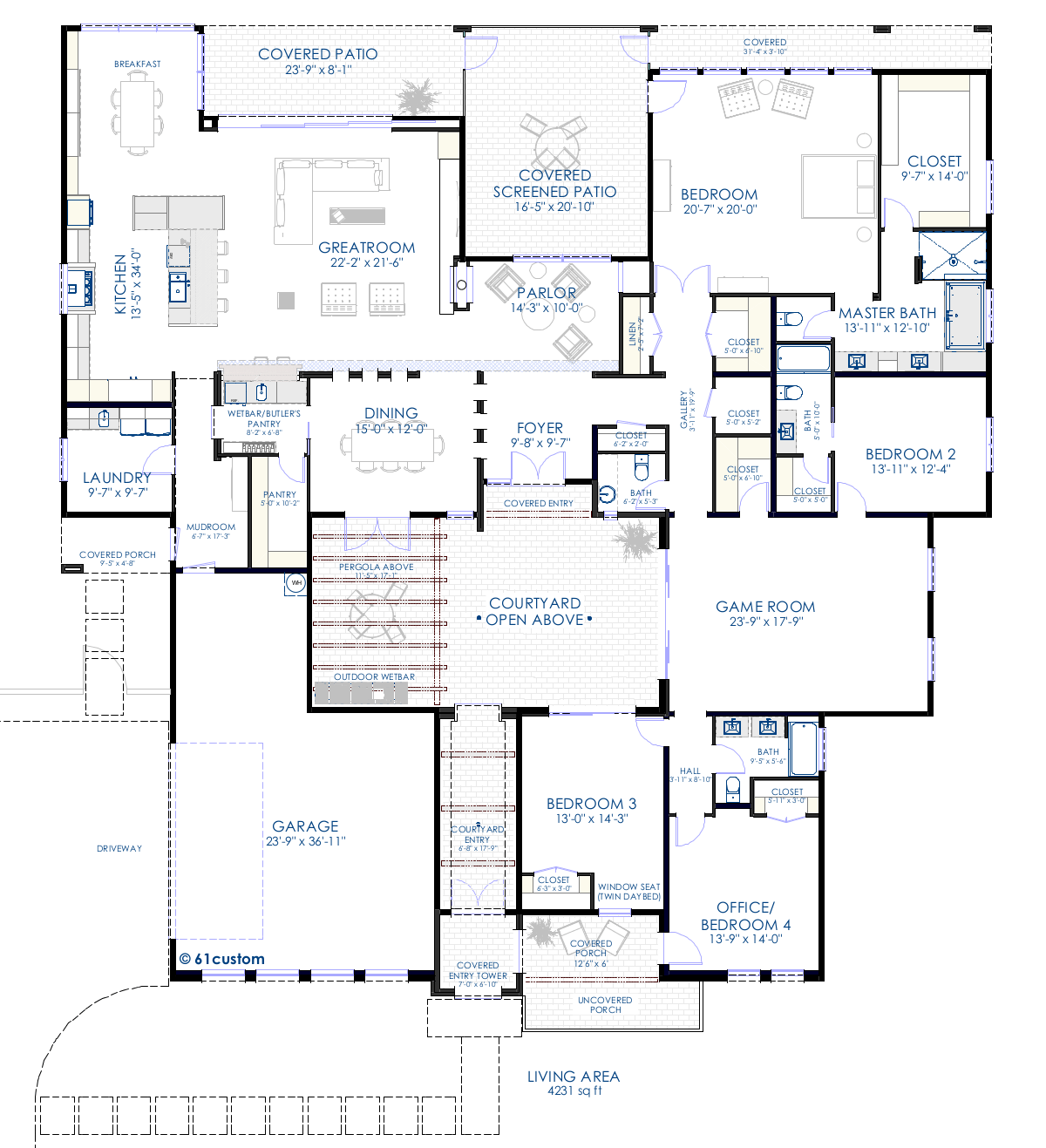 contemporary courtyard floorplan