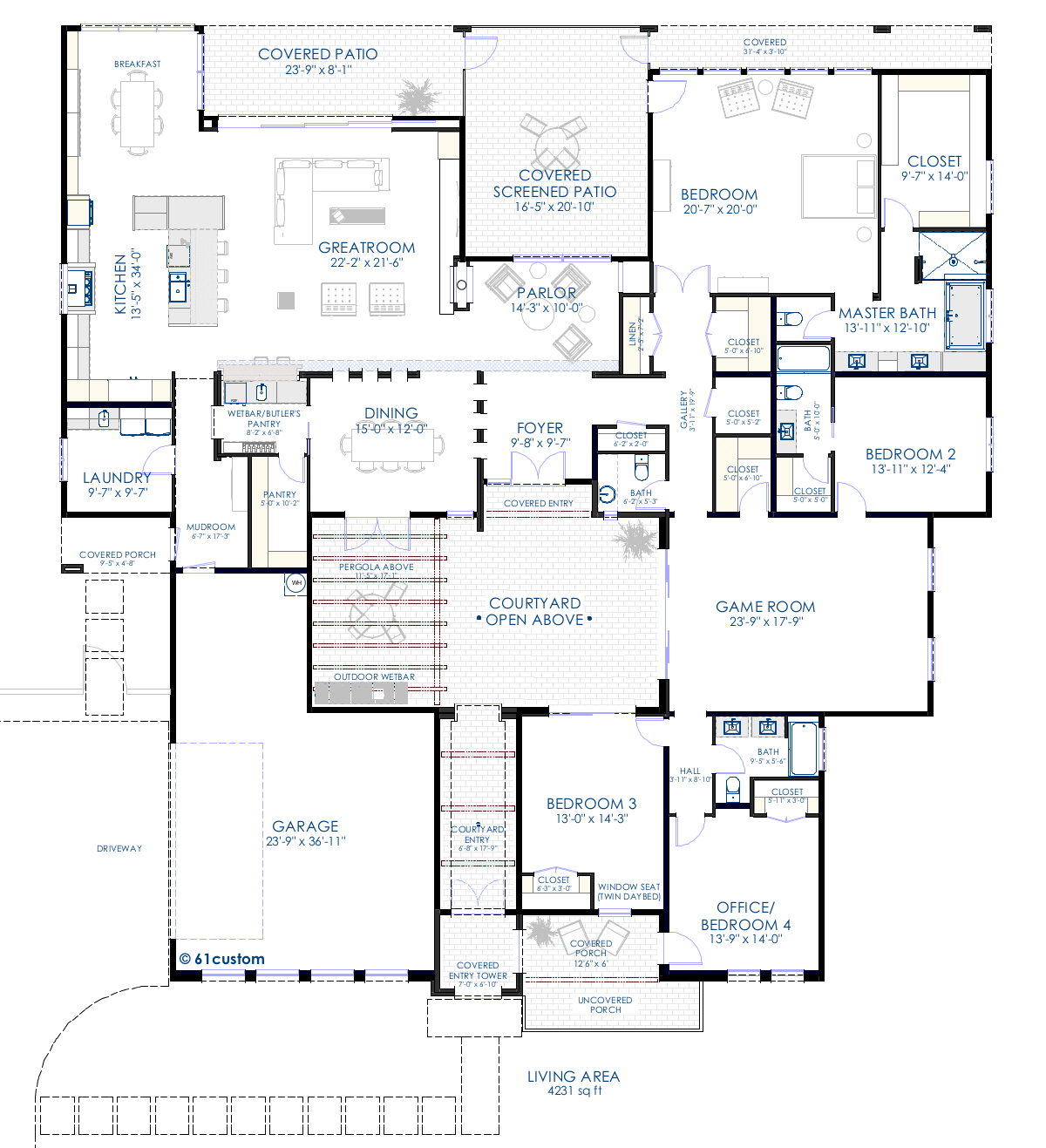 Contemporary Courtyard House Plan