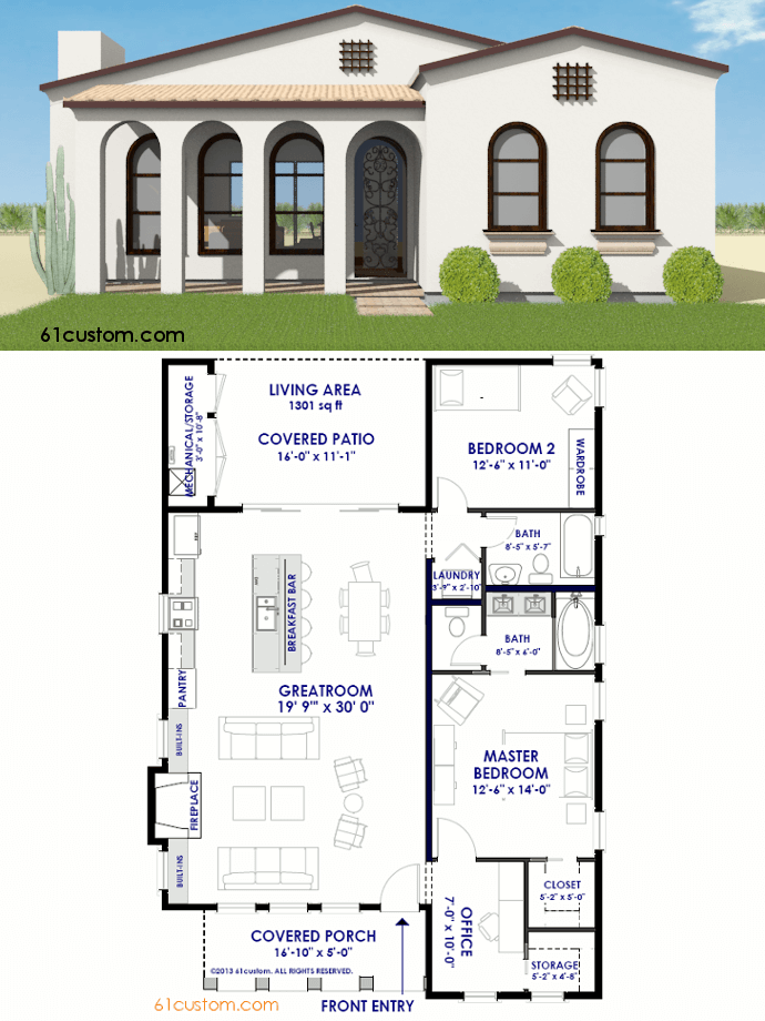 Small Spanish Contemporary House Plan 61custom Modern House Plans   1301 