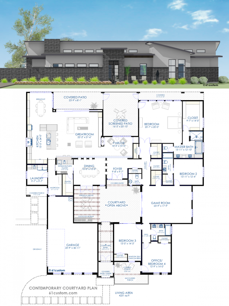 Contemporary Courtyard House Plan | 61custom | Modern House Plans