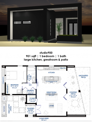 studio900 front courtyard house plan | 61custom