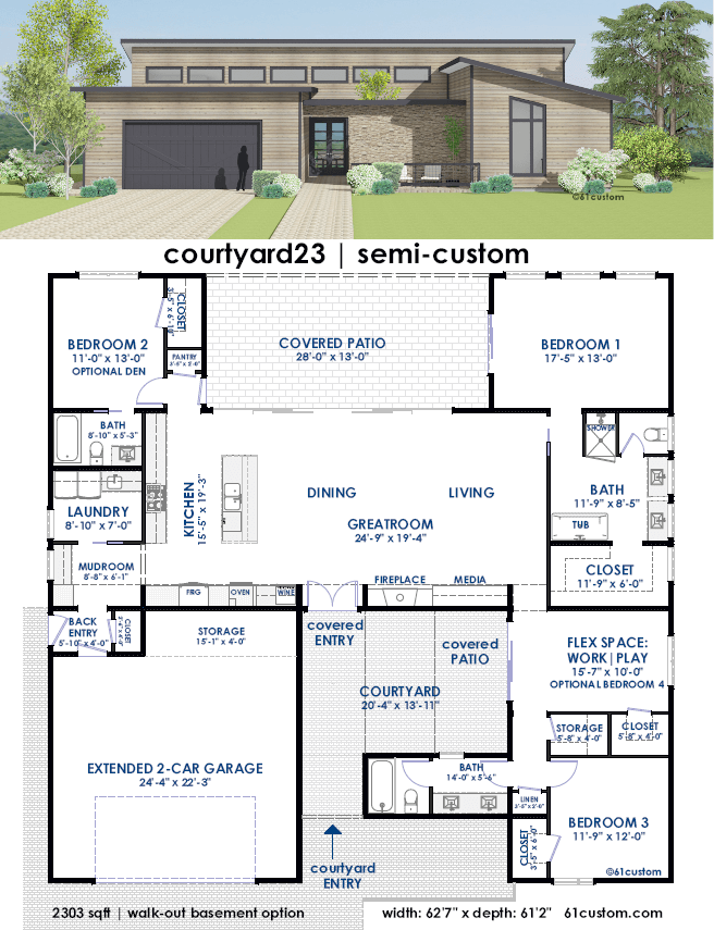 courtyard23 Semi Custom Home  Plan  61custom 