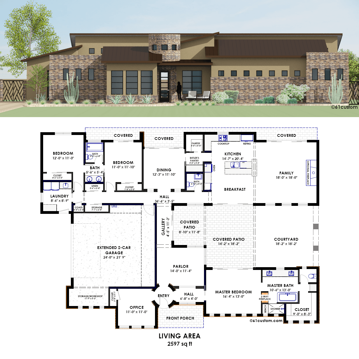 55+ Modern House Plan Courtyard