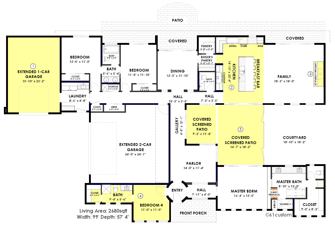 Contemporary Side Courtyard House Plan 61custom 