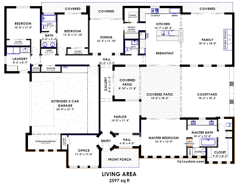 Contemporary Side Courtyard House Plan 61custom 